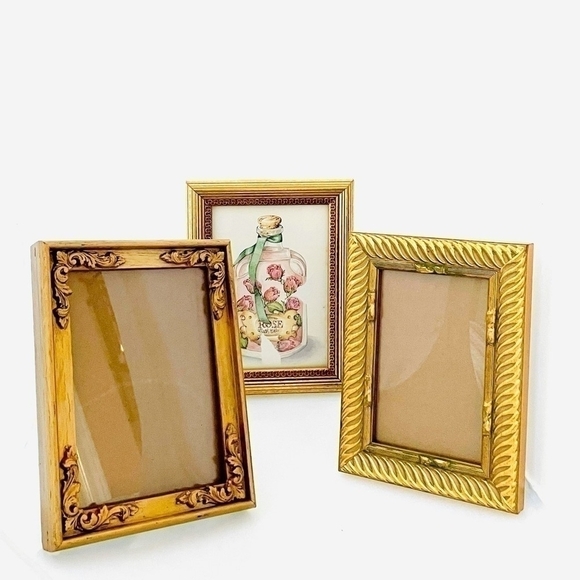 3x Antique Real Wood Hand Carved Textured Picture Photo Frames - Picture 1 of 7